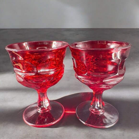 Fostoria Argus Ruby Red Water Goblet Drinking Glasses Set 2 Cups Barware Heavy - Picture 1 of 12